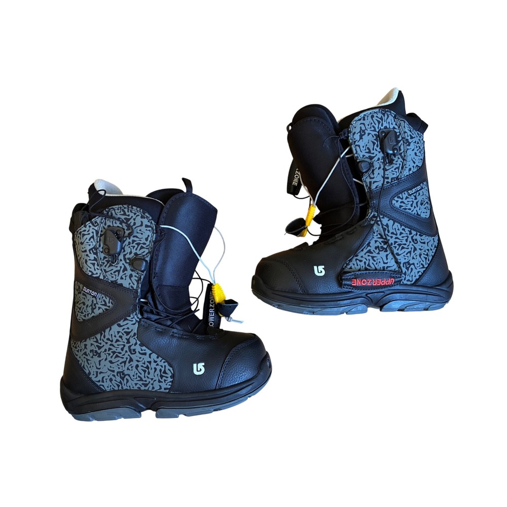 Burton Speed Zone Grom Snowboard Boots Black Grey Graphic US 5 Kids Youth